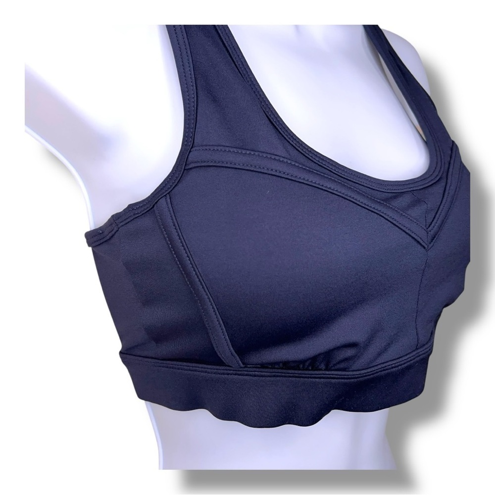 Small Evree Navy Blue Sports Bra Zebra Mesh Back Panel Racerback Removable Cups